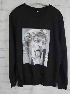 Artistic David Statue Print Black Sweatshirt Unisex Mens M Graphic Humor Funny